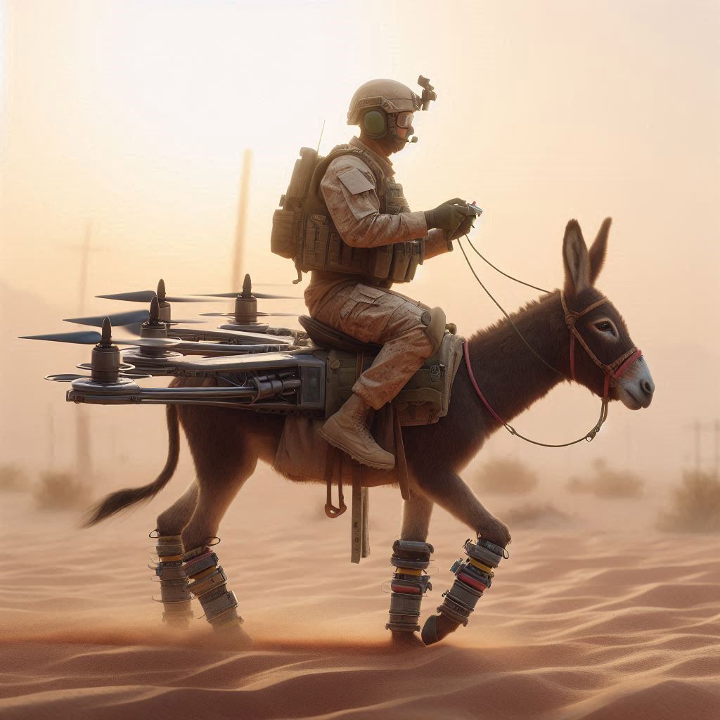 2004-2025 progetto di immagini raffiguranti scene di guerra con soltai moderni a cavallo di asini